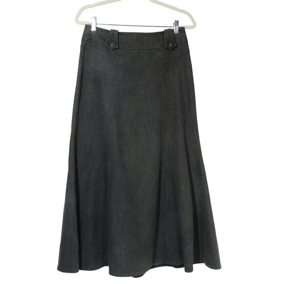 VTG Y2K CATO Gray Denim Midi Flared Western Cowgirl Boho Grunge Modest Skirt 4 - Picture 1 of 10